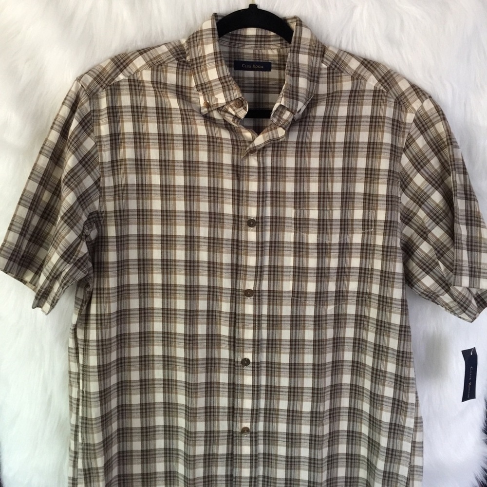 Club Room Brown Plaid Button Down Small